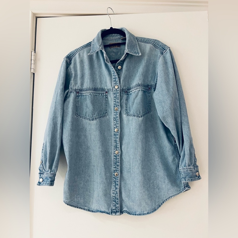 Vintage AT Denim Cotton Women’s Shirt with Red Stitching Detail. Size Medium.